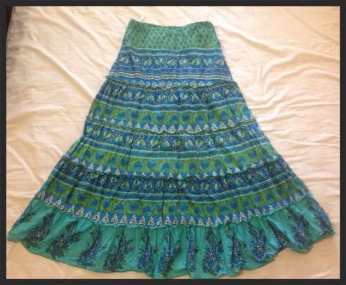 Ladies Green & Blue Gypsy Long Skirt Size 32