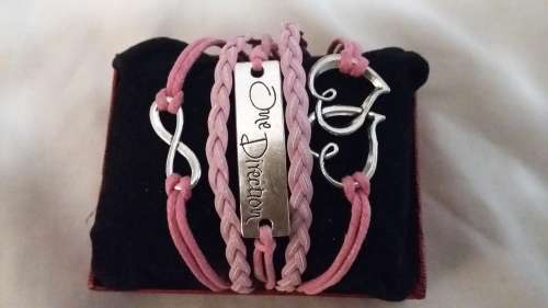 Pink Strap with Infinity, Hearts & 'One Direction' Charm Bracelet
