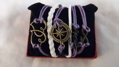 Purple & White Strap with Infinity, Anchor, Compass & Hearts Charm Bracelet