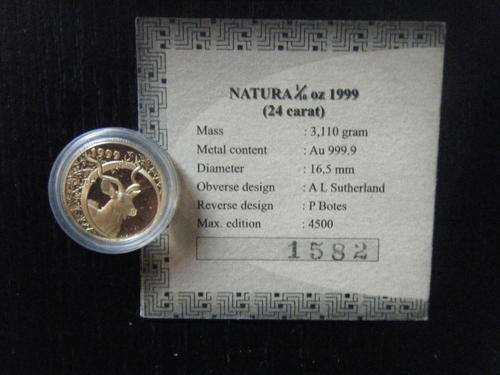 1999 KUDU PROOF 24 CARAT - 1/10TH OZ GOLD NATURA SERIES