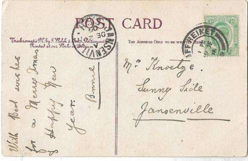 JANSENVILLE sent from GRAAFF-REINET on card