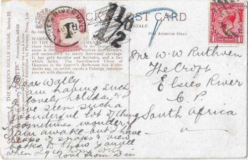 ELSIES RIVER HALT 1924 on incomeing card from UK - TAXED - RARE
