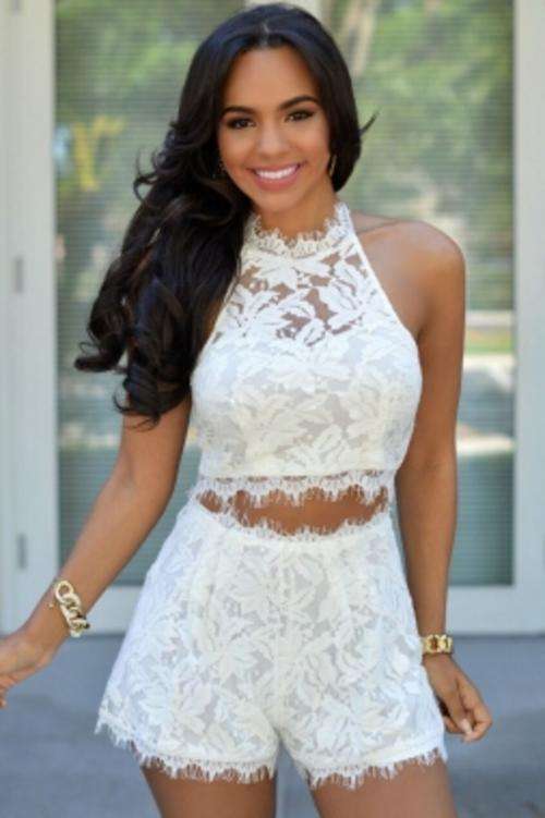 Glam Lace Shorts Set - White