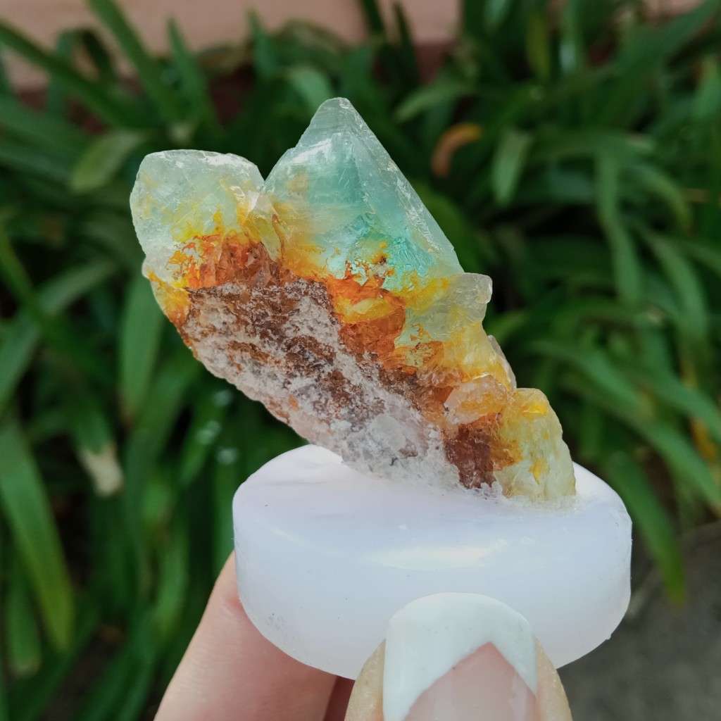 Fluorite Riemvasmaak mounted on a stand, 5.5cm, gemmy lime green, Northern Cape, South Africa