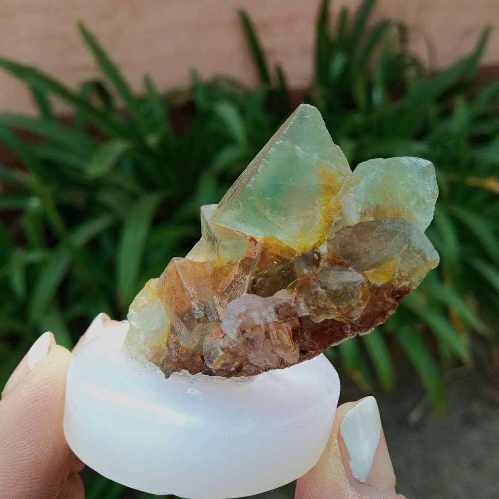 Fluorite Riemvasmaak mounted on a stand, 5.5cm, gemmy lime green, Northern Cape, South Africa