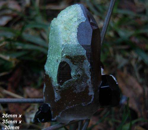 Erongo region schorl tourmaline and hyalite crystals on quartz crystal-namibia-15g