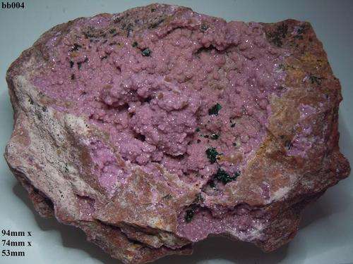 Shinkolobwe katanga cobaltian calcite and heterogenite crystals on matrix-Congo-284gram