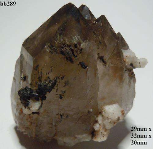 Mulanje mtn a-feldspar and goethite after siderite crystals on quartz crystal cluster-Malawi-16gram