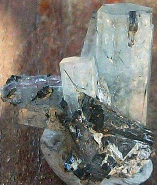 Erongo region black tourmaline on aquamarine crystal cluster-namibia-3g