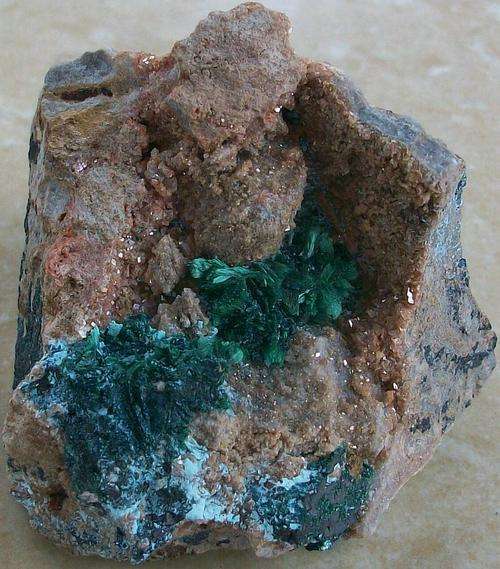 Katanga region malachite,calcite and cuprite crystals on dolomite matrix-drc-94g
