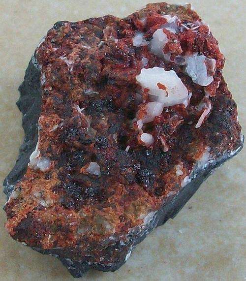 Kuruman hematite, andradite garnet and calcite crystals on matrix-rsa-35g