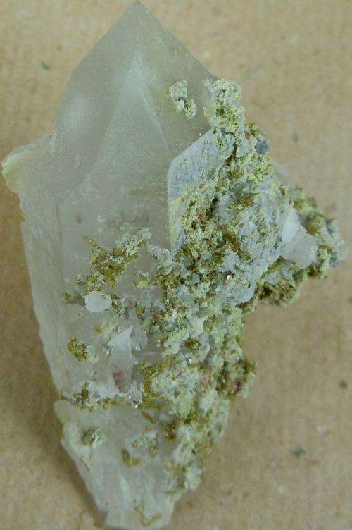 Messina 5 shaft epidote on ajoite included doubly terminated quartz crystal cluster-rsa-67g