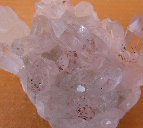 Brandberg calcite crystals on hematite included clear quartz crystal cluster-namibia-17g