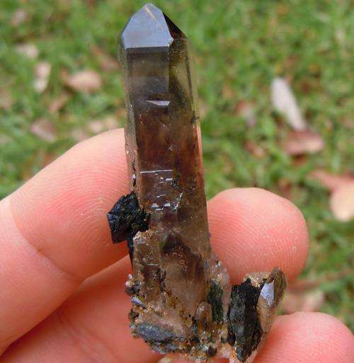 Zomba plateau aegerine crystals on smokey quartz crystal cluster-malawi-14g