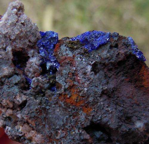 Vergenoeg mine azurite and flourite crystals on goethite matrix-south africa-22g