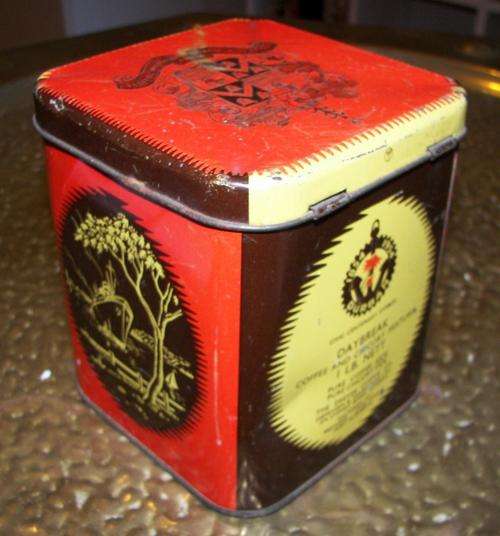 COFFEE TIN~DAYBREAK~1 LB~DURBAN 1954~CIVIC CENTENERY SYMBOL