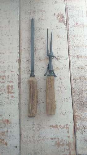 Vintage Bone handle Steel carving fork and knive sharpner