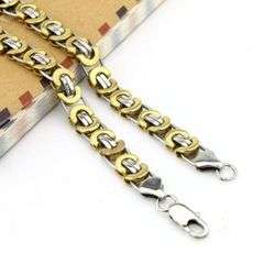 MENS SOLID STAINLESS STEEL TWO TONE CHAIN NECKLACE 8 X 568MM