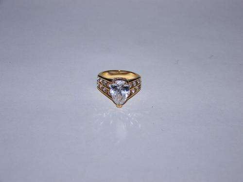 GOLD PLATED RING WITH TEARDROP CZ AND 16 SMALLER CZ'S