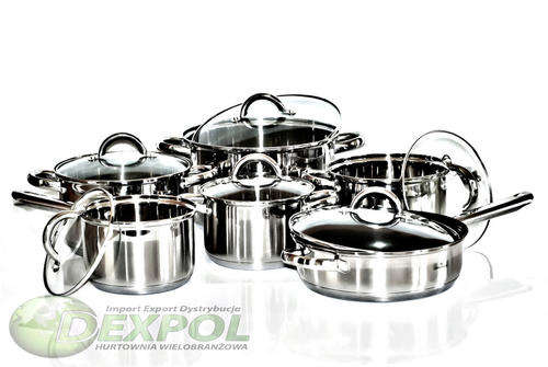 German style - Saubach 12 PC Stainless Steel cookware Set cooking pots with glass lids