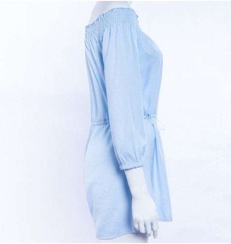 2017 Spring Blue Sexy Off Shoulder Striped Women Romper - Large