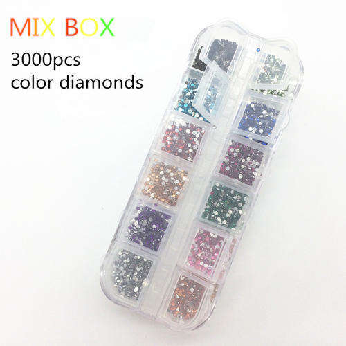 12 Colors 2mm Mix Colors Diamonds 3000pcs Nail Decoration
