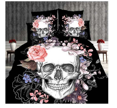 3D Print Skull Bedding Set, King Size 4pcs Bedding Sets, Duvet Cover, Bed Sheet, 2*Pillow Case (