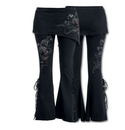 2017 Women 2 in 1 Boot Cut Leggings with Micro Slant Skirt Gothic Punk Lace Up Bell Bottom Leggings