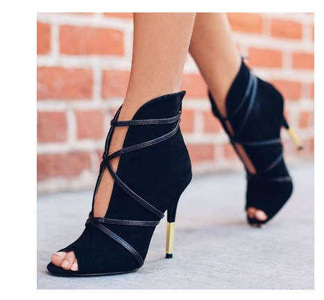 Women Boots Open Toe Sexy Lace Up Ankle Boot Gladiator Boot Stiletto Shoes