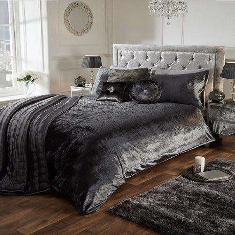 LUXURY CRUSHED VELVET DUVET COVER SET - Charcoal - King