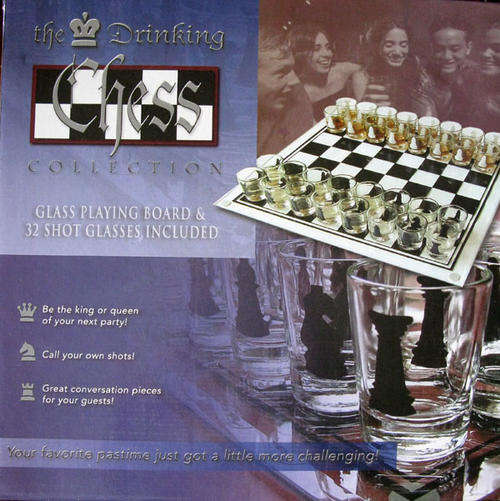 DRINKING CHESS GLASS BOARD WITH 32 GLASS SHOT GLASSES @@@ R1