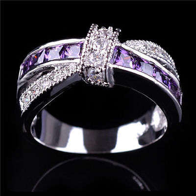 ***PURPLE AMETHYST ENGAGEMENT CROSS RING ~ SIZE 8***