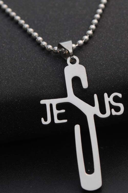 316L STAINLESS STEEL UNISEX JESUS CROSS PENDANT NECKLACE & 60CM BALL CHAIN