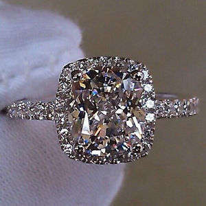 2.00 CARAT CUSHION CUT SIMULATED DIAMOND ENGAGEMENT RING * STAMPED S925* STERLING SILVER ~SIZE 6.5~