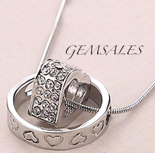 ***18K WHITE GOLD PLATED HEART & RING ~ WITH SWAROVSKI ELEMENTS***