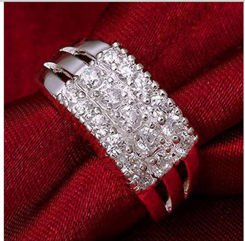 925 SOLID STERLING SILVER RING ENCRUSTED WITH AUSTRIAN CRYSTALS  ~~STAMPED 925~~ SIZE 6.5***
