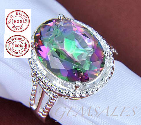 925 STERLING SILVER ~ STUNNING NEW ARRIVAL !!!! 9.32 CARAT GENUINE NATURAL RAINBOW TOPAZ* Size 7 *