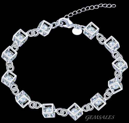 NEW ARRIVAL!!! STUNNING SILVER BRACELET WITH 12 SIMULATED DIAMONDS  ~STAMPED 925~