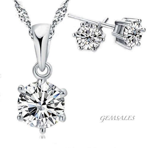 *ELEGANT & STUNNING S925 STERLING SILVER 1ct CUBIC ZIRCONIA NECKLACE & EARRING SET*