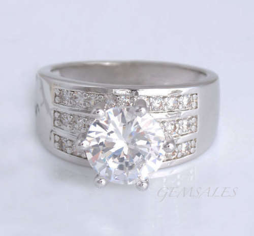 SOLID STERLING SILVER* EXQUISITE 3 CARAT SIMULATED DIAMOND ENGAGEMENT * SIZE 6 1/2