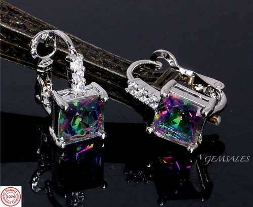 GENUINE MYSTIC TOPAZ EARRINGS SQUARE ##NEW ARRIVAL## *STAMPED 925*