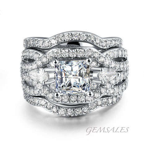 #NEW ARRIVAL# LUXURY 3 PIECE SIMULATED DIAMOND SET   ~18K PLATINUM PLATED~ SIZE 7