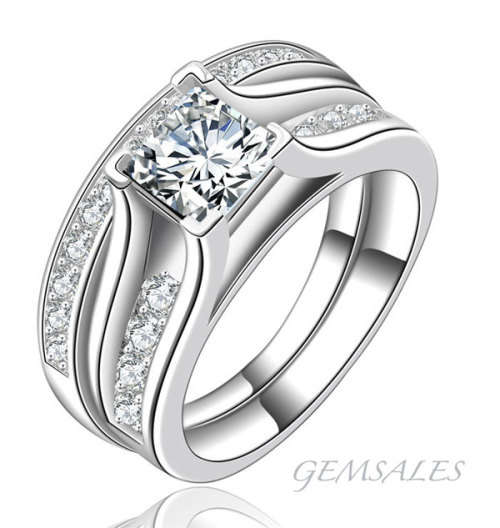 #NEW ARRIVAL# STUNNING WEDDING SET SIMULATED DIAMOND   ~STAMPED S925~ SIZE N - 6 3/4