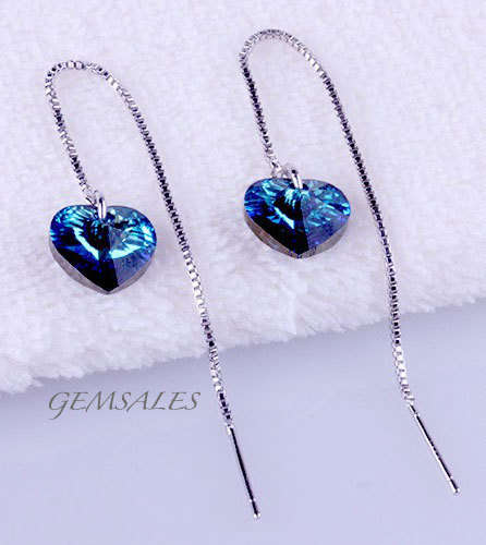 925 STERLING SILVER *MIDNIGHT BLUE SWAROVSKI CHAIN EARRINGS* #STUNNING#