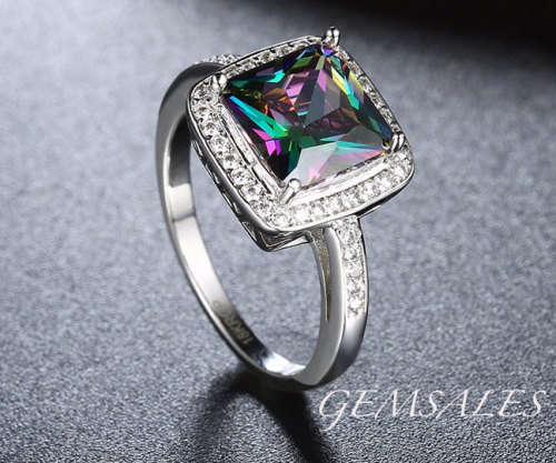 Mystic Topaz Ring*** WHITE  GOLD PLATED ~ STAMPED 18KRGP  ~ SIZE 7 ~