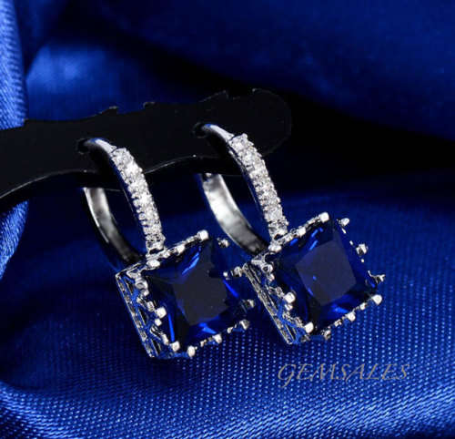 STUNNING NEW ARRIVAL! ROYAL BLUE CUBIC ZIRCONIA  EARRINGS WITH MICRO INLAY