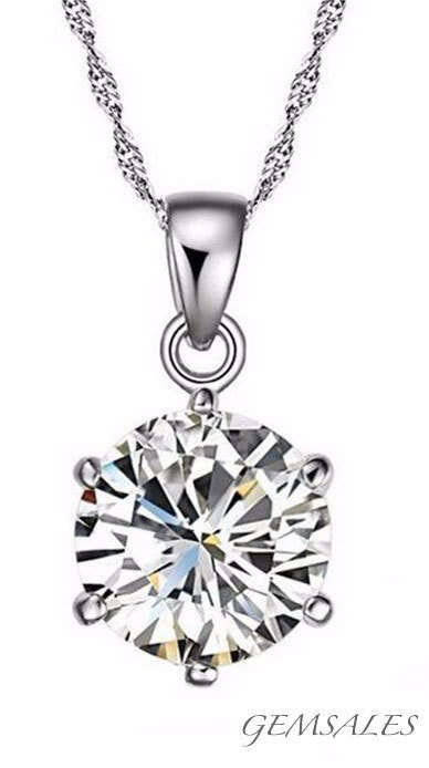 Classic 6 Claws Heart and Arrows CZ Pendant Necklace - 2ct Cubic Zirconia