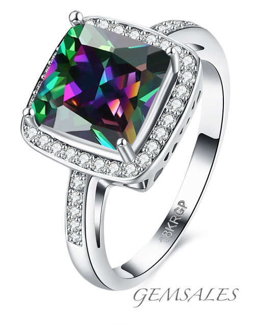 Mystic Topaz Ring*** WHITE  GOLD PLATED ~ STAMPED 18KRGP  ~ SIZE 8