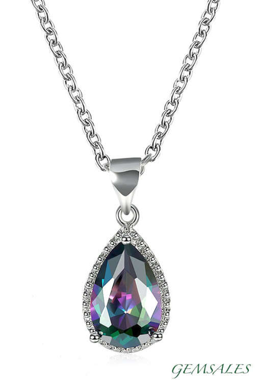 2.5ct MYSTIC TOPAZ WATERDROP NECKLACE *18KRGP *