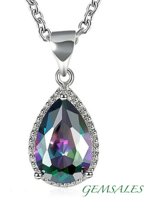 2.5ct MYSTIC TOPAZ WATERDROP NECKLACE *18KRGP *